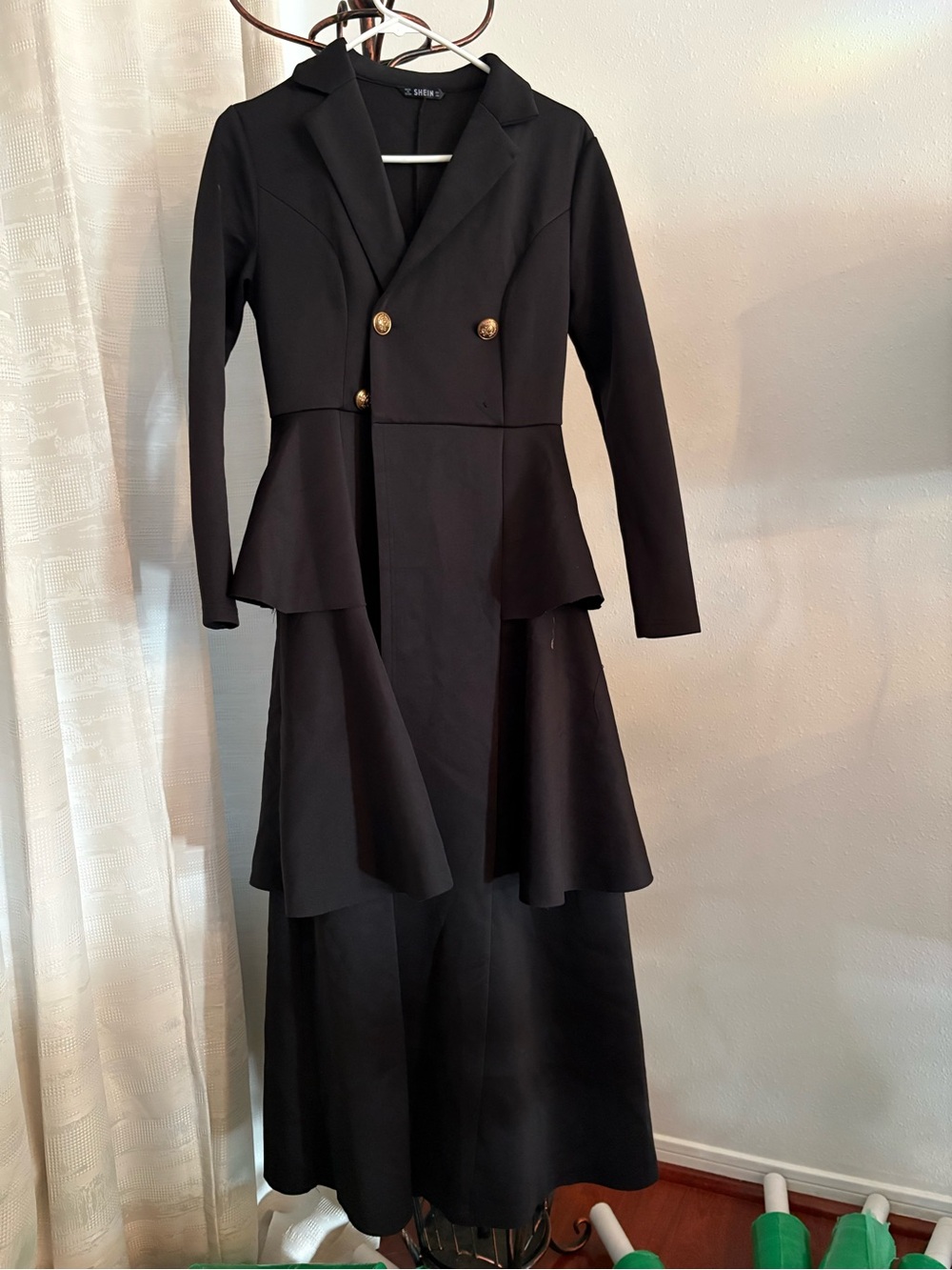 SHEIN Black Double-Breasted Maxi Dress with Peplum and Gold Buttons - Picture 2 of 8